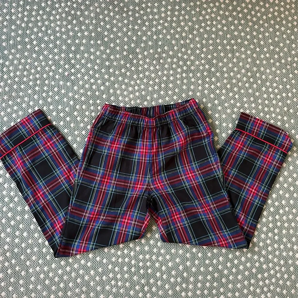 J.Crew Crewcuts Flannel Sleep Set in Black Stewart Tartan pattern Sz L (10-11)